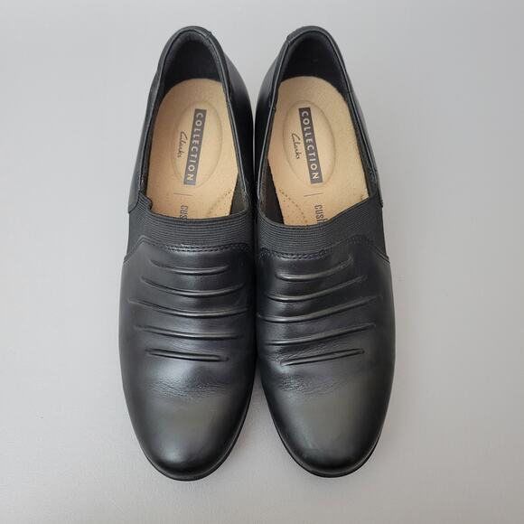 Clarks Collection Emslie Chara Heeled Loafer Womens 8 M Black Leather Slip On - Picture 6 of 10